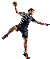 young court handball player man silhouette shadow isolated white background