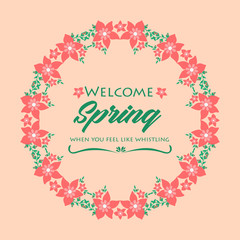 Beautiful red wreath frame, for welcome spring invitation card design. Vector