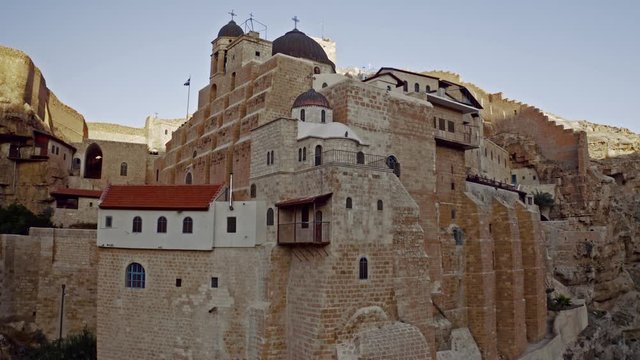 Mara Saba monastery in the southern mountains of Israel, 4k aerial drone view