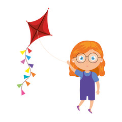 cute little girl with kite isolated icon
