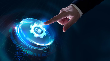 Cyber security data protection business technology privacy concept. Young businessman  select the...