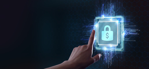 Cyber security data protection business technology privacy concept. Young businessman  select the...