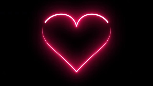 Glowing, pink neon heart shape animation. Love and romance sign. Design element for Happy Valentine's Day, Mother's Day, wedding or etc.