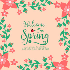 Crowd of red floral seamless frame, for welcome spring greeting card design. Vector