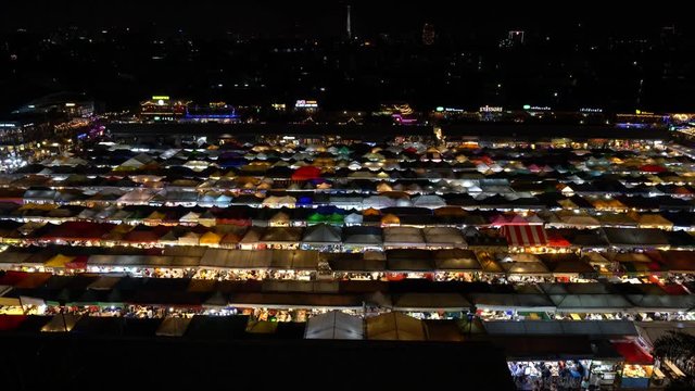 Bangkok, Thailand-January 24, 2020: Panoramic view of Ratchada Train Night Market in Bangkok 