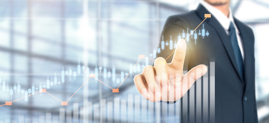Businessman plan graph growth and increase of chart positive indicators