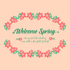 Antique card design, with beautiful red wreath frame, for celebration welcome spring. Vector