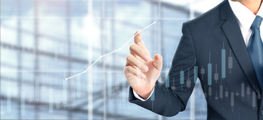 Businessman plan graph growth and increase of chart positive indicators