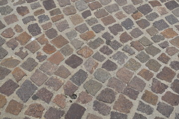 A typical Italian pavement: Sampietrini (or Sanpietrini). Black and white.