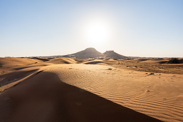 Fototapeta na wymiar Scenic landscapes in Dubai desert on sunny day
