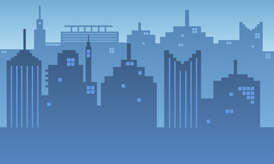 Obraz premium Urban silhouette in the morning with a building many windows