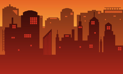 Silhouette background of a city at dusk