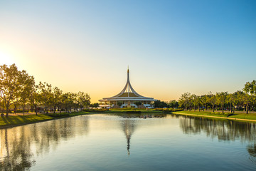 Fototapeta na wymiar Suan Luang Rama IX (Rama 9) public park with evening sunlight (Bangkok, Thailand)