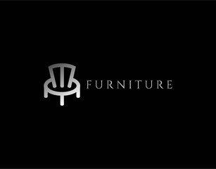 Luxury Logo of Furniture with Modern Concept. Design with Lovely Chair Image Vector Isolated on Black Background. Suitable for Furniture Business Logo.
