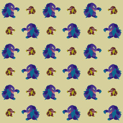 The Amazing of Cute Red and Blue Dinosaurs Illustration, Cartoon Funny Character, Pattern Wallpaper