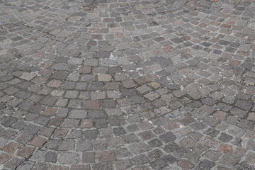 A typical Italian pavement: Sampietrini (or Sanpietrini). Black and white.