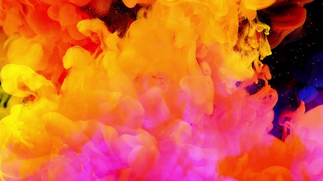 4K , Color paint drops in water ,  clor splash in water , drop  Colorful ink in water, 4K footage,