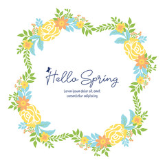 Fototapeta na wymiar Wallpaper design for hello spring greeting card, with modern style of yellow floral frame. Vector