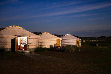 Yurts at night