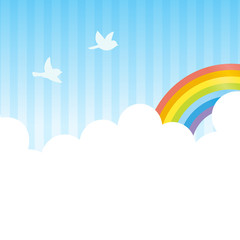 青空に虹と鳥　正方形　スクエア