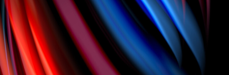 Silk and smooth flow wave poster design. Color waves, liquid style lines and shapes in black color background