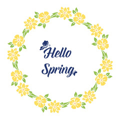 Hello spring card unique design, with seamless leaf and wreath frame. Vector