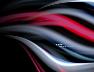 Silk smooth lines on black, liquid fluid color waves. Vector Illustration