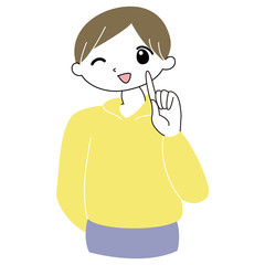 男性　喜び　輝く　人差し指　差す