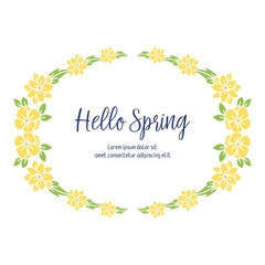 Elegant yellow wreath frame and vintage leaf pattern, for seamless hello spring invitation card design. Vector