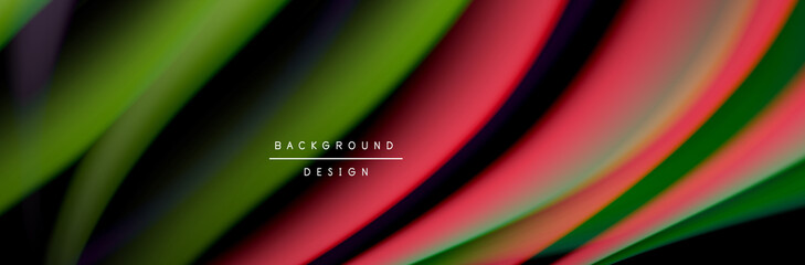 Сolorful flow poster. Wave liquid lines and shapes in black color background. Vector Illustration