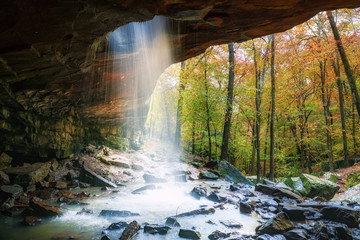 Glory Hole Falls Arkansas in autumn - obrazy, fototapety, plakaty