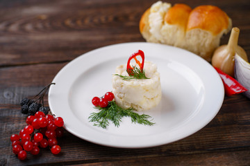 Raw lard with garlic and salt, appetizer. Bacon, pork fat. Traditional Ukrainian snack