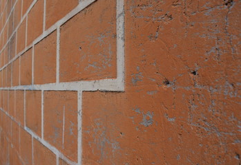  Grunge orange brick wall texture, perspective view