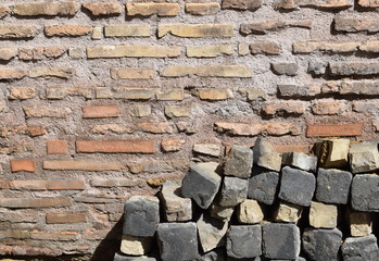  Brick wall, old red stone blocks texture. Background.