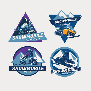 Set of colorful modern winter snowmobile logo, emblems, badges and icons