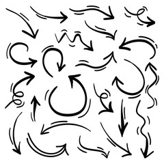 hand drawn Arrow Set. Doodle vector illustration. isolated on a white background.