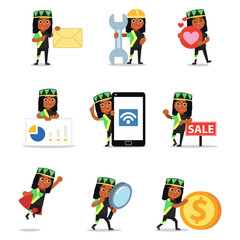 Set of character male Jamaican has a dreadlocks hairstyle.