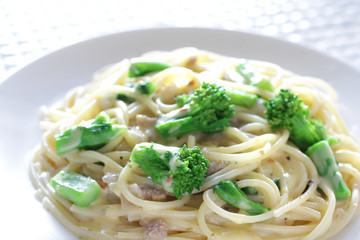 緑の野菜の菜の花の春パスタ