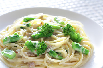 緑の野菜の菜の花の春パスタ
