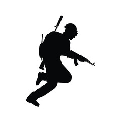 Young warrior with weapon silhouette vector	
