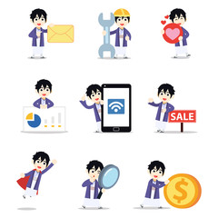 Set of character man kimono wearing special kimono design for wedding ceremony.