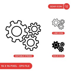 Obraz premium Gear icons set vector illustration with solid icon line style. Cog search concept. Editable stroke icon on isolated background for web design, infographic and UI mobile app.