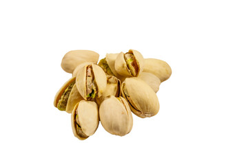 Pile of pistachio nuts isolated on white background