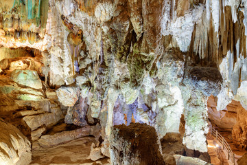 Scenic stalactites and stalagmites inside Phong Nha Cave