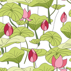 Lily Pads and flowers pattern vector seamless repeat surface pattern design