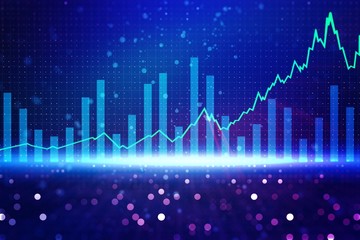 Close up of financial chart on dark blue background, trading and forex concept. 3D Rendering