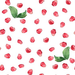 Pomegranate seeds on white background 3. Seamless pattern. Watercolor painting