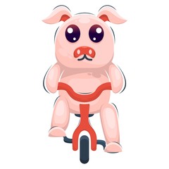 Cute Pig with Bicycle Mascot Cartoon Design Vector