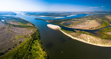 Deurstickers Aerial panorama of the river of Volga near the town of Akhtubinsk, Russia © Dudarev Mikhail