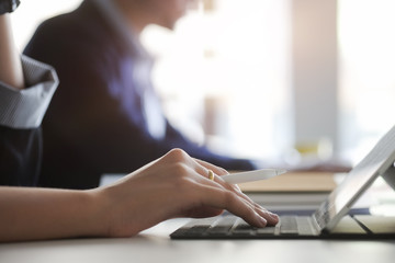 Business working in office with documents and laptop people Consulting and business planning.